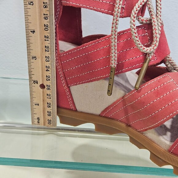 Sorel Joanie Red LL5347-602O pen Toe Cut Out Hi Wedge Heel Sandals Red Size 8.5 - Picture 9 of 14